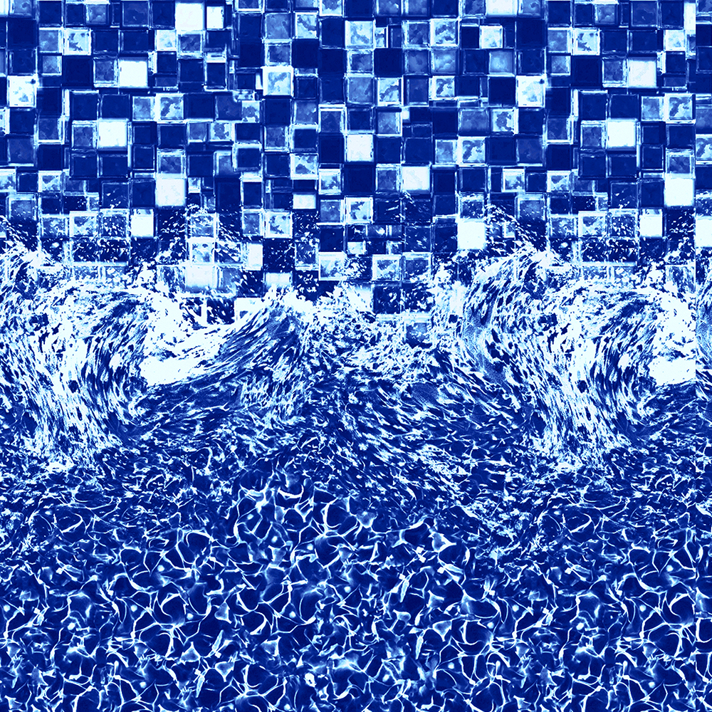 Glimmerglass round expandable pool liner with a blue tile pattern.