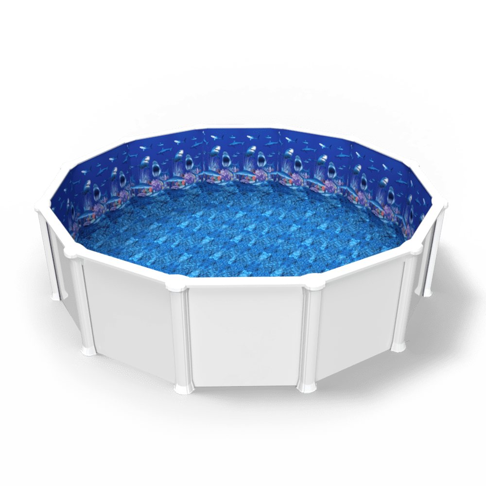 Shark Nation Overlap Pool Liner in a Round Above Ground Swimming Pool
